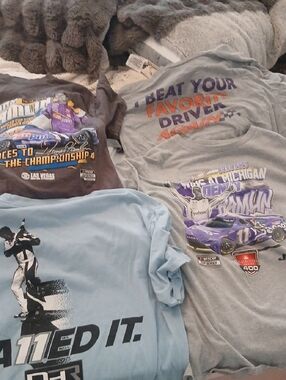 Denny Hamlin Nascar Gray and Light Blue Short Sleeve Shirt Lot